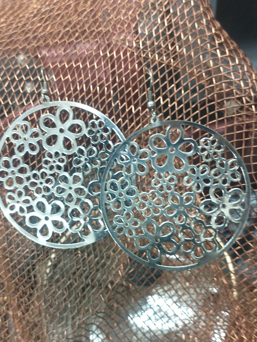 Silver Floral Filigree Round Drop Earrings - Home Accents